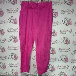Missguided pants pink cargo bottoms pockets side & back bright comfy size USA 10